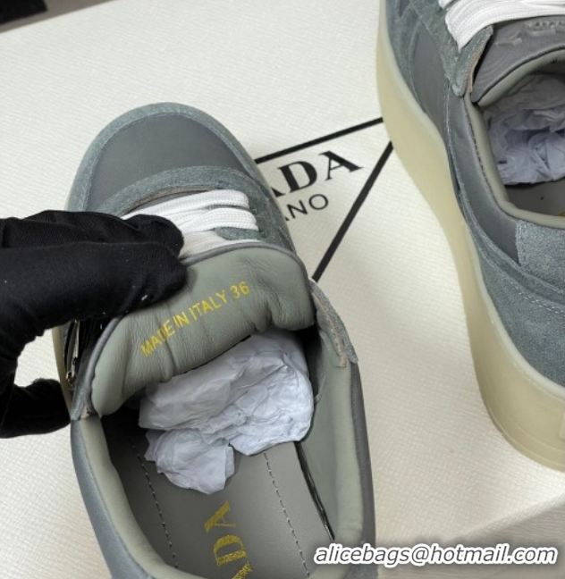 Good Product Prada Downtown Bold Nylon and Suede Platform Sneakers 5cm Grey 1E792M 0228055