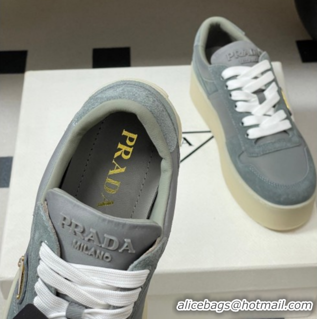 Good Product Prada Downtown Bold Nylon and Suede Platform Sneakers 5cm Grey 1E792M 0228055