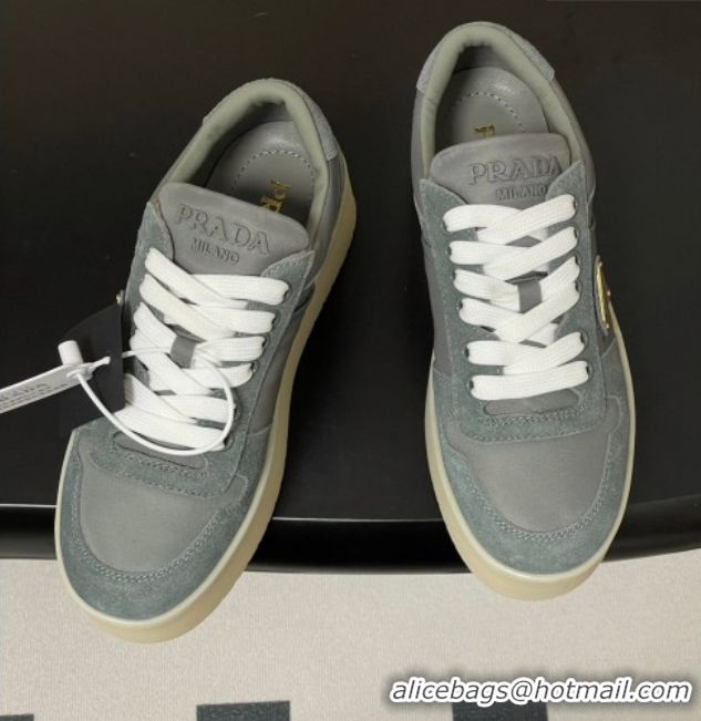 Good Product Prada Downtown Bold Nylon and Suede Platform Sneakers 5cm Grey 1E792M 0228055