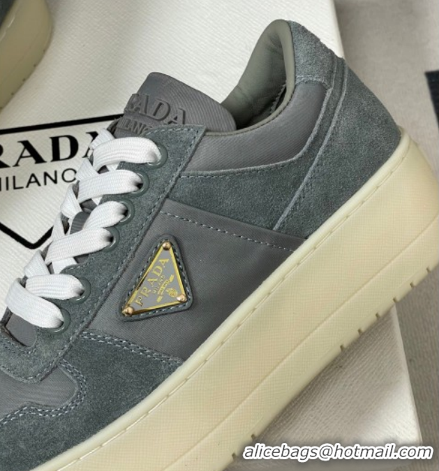 Good Product Prada Downtown Bold Nylon and Suede Platform Sneakers 5cm Grey 1E792M 0228055