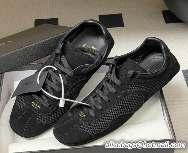 Popular Style Prada Montecarlo Re-Edition 2005 suede and mesh sneakers Black 1E247O 0228056