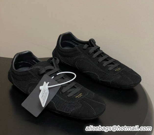 Popular Style Prada Montecarlo Re-Edition 2005 suede and mesh sneakers Black 1E247O 0228056