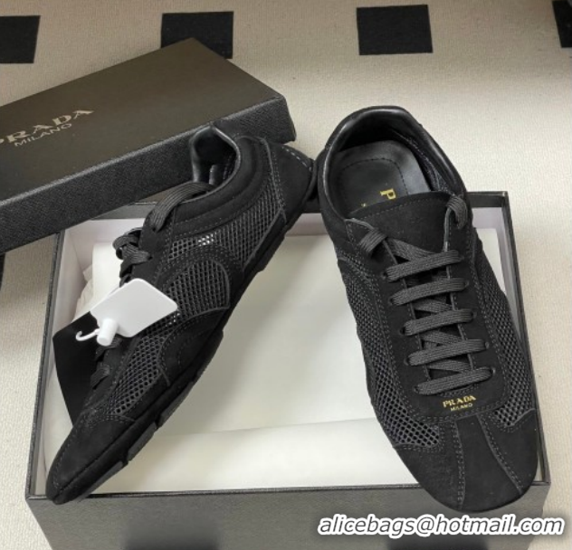 Popular Style Prada Montecarlo Re-Edition 2005 suede and mesh sneakers Black 1E247O 0228056