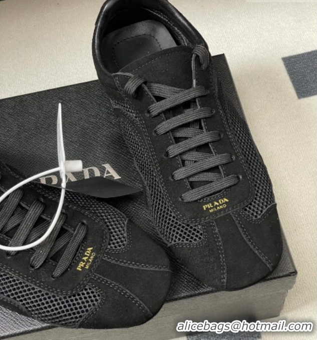 Popular Style Prada Montecarlo Re-Edition 2005 suede and mesh sneakers Black 1E247O 0228056