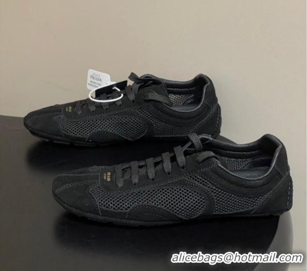 Popular Style Prada Montecarlo Re-Edition 2005 suede and mesh sneakers Black 1E247O 0228056