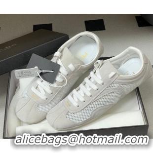 Top Grade Prada Montecarlo Re-Edition 2005 suede and mesh sneakers Light Grey 1E247O 0228057