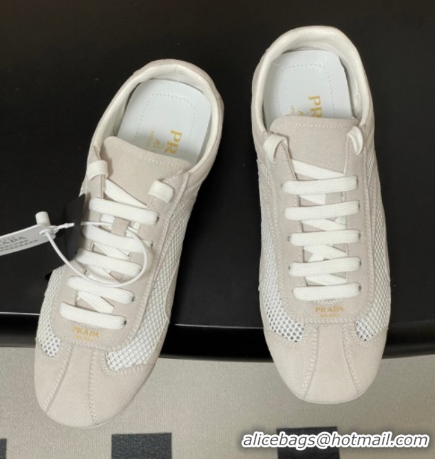 Top Grade Prada Montecarlo Re-Edition 2005 suede and mesh sneakers Light Grey 1E247O 0228057