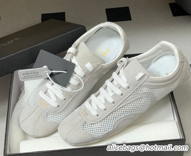 Top Grade Prada Montecarlo Re-Edition 2005 suede and mesh sneakers Light Grey 1E247O 0228057