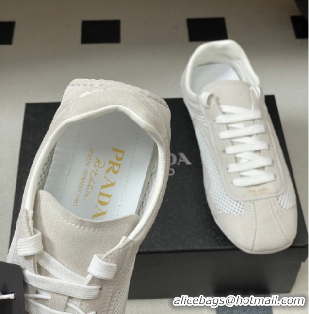 Top Grade Prada Montecarlo Re-Edition 2005 suede and mesh sneakers Light Grey 1E247O 0228057