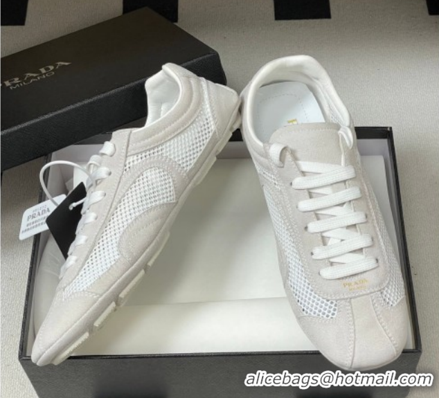 Top Grade Prada Montecarlo Re-Edition 2005 suede and mesh sneakers Light Grey 1E247O 0228057