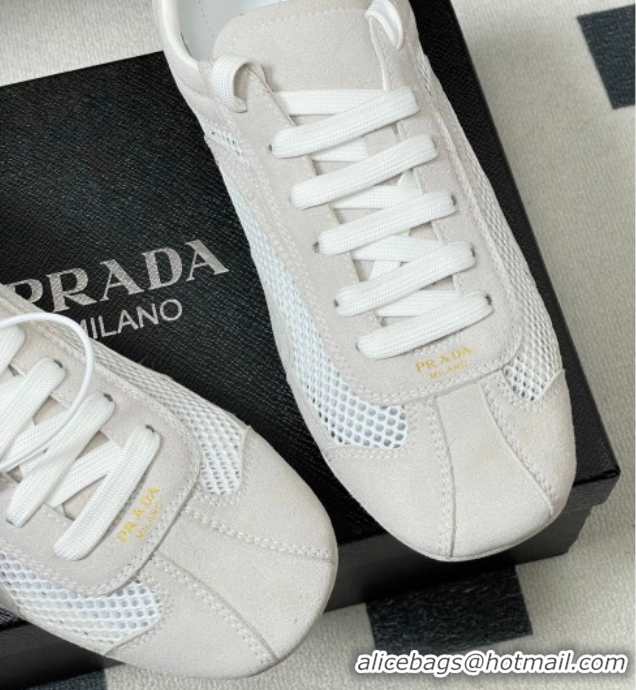 Top Grade Prada Montecarlo Re-Edition 2005 suede and mesh sneakers Light Grey 1E247O 0228057