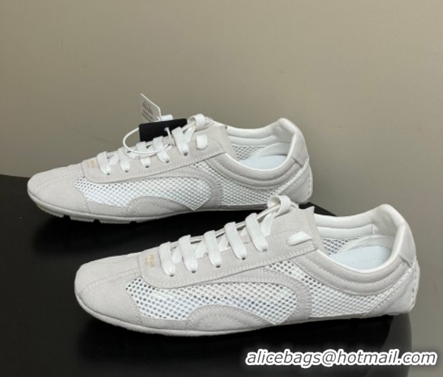 Top Grade Prada Montecarlo Re-Edition 2005 suede and mesh sneakers Light Grey 1E247O 0228057