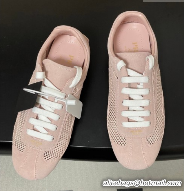 Shop Cheap Prada Montecarlo Re-Edition 2005 suede and mesh sneakers Light Pink 1E247O 0228058