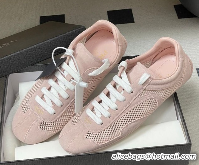 Shop Cheap Prada Montecarlo Re-Edition 2005 suede and mesh sneakers Light Pink 1E247O 0228058
