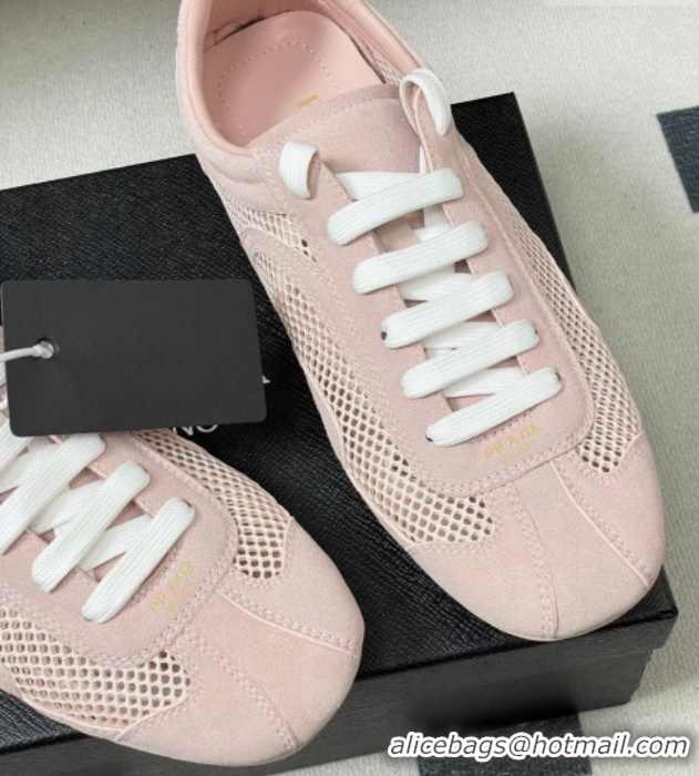 Shop Cheap Prada Montecarlo Re-Edition 2005 suede and mesh sneakers Light Pink 1E247O 0228058