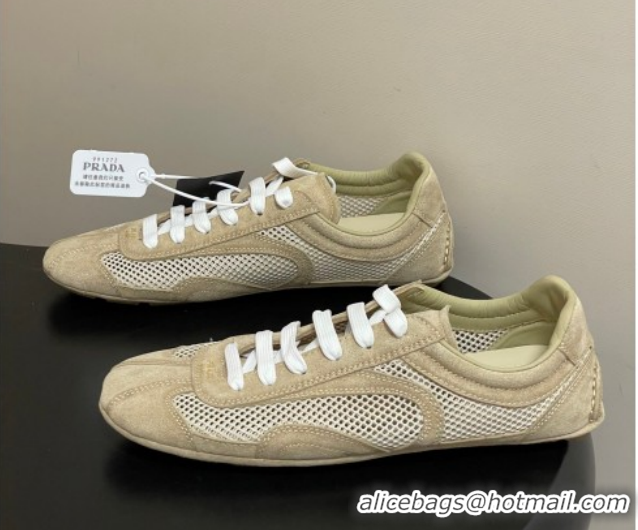 Good Quality Prada Montecarlo Re-Edition 2005 suede and mesh sneakers Beige 1E247O 0228059