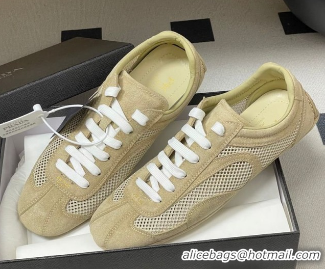 Good Quality Prada Montecarlo Re-Edition 2005 suede and mesh sneakers Beige 1E247O 0228059