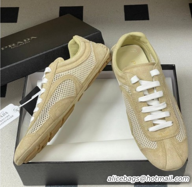 Good Quality Prada Montecarlo Re-Edition 2005 suede and mesh sneakers Beige 1E247O 0228059