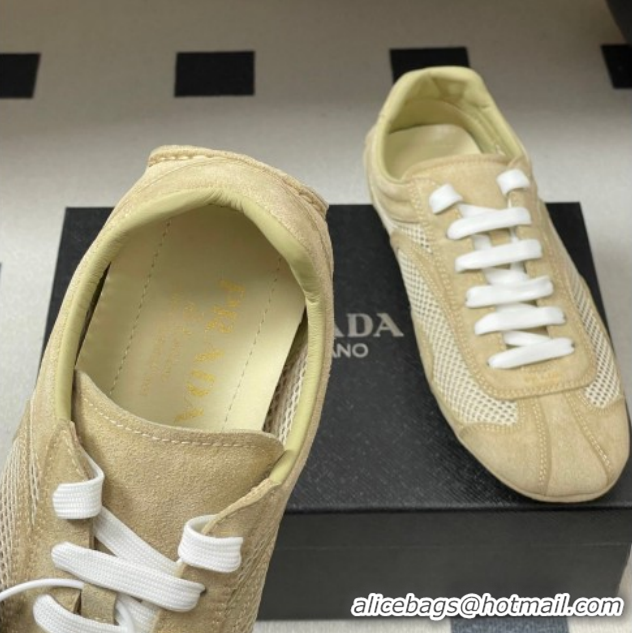 Good Quality Prada Montecarlo Re-Edition 2005 suede and mesh sneakers Beige 1E247O 0228059