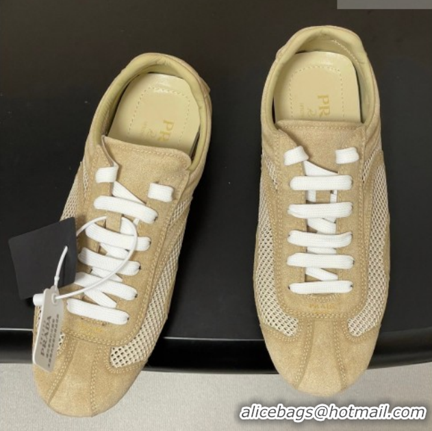Good Quality Prada Montecarlo Re-Edition 2005 suede and mesh sneakers Beige 1E247O 0228059