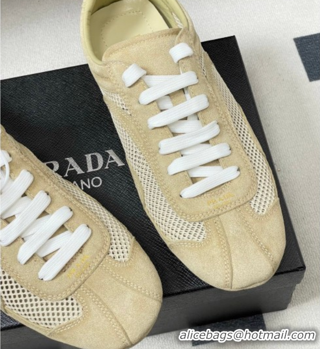Good Quality Prada Montecarlo Re-Edition 2005 suede and mesh sneakers Beige 1E247O 0228059