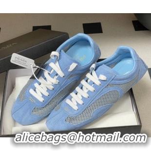 Pretty Style Prada Montecarlo Re-Edition 2005 suede and mesh sneakers Blue 1E247O 0228060