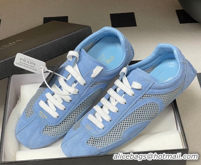 Pretty Style Prada Montecarlo Re-Edition 2005 suede and mesh sneakers Blue 1E247O 0228060