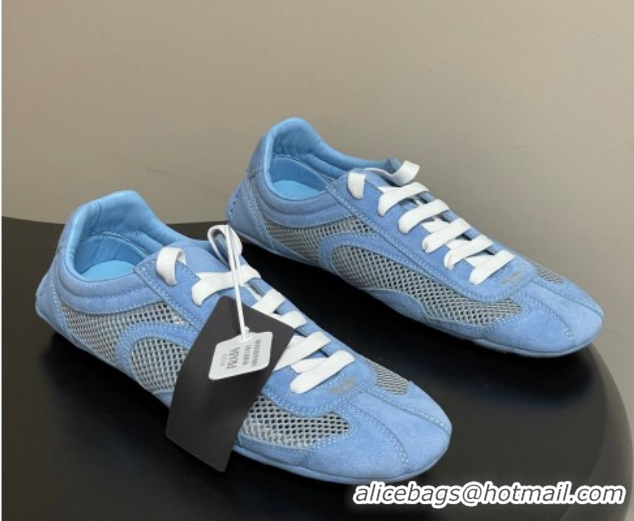 Pretty Style Prada Montecarlo Re-Edition 2005 suede and mesh sneakers Blue 1E247O 0228060