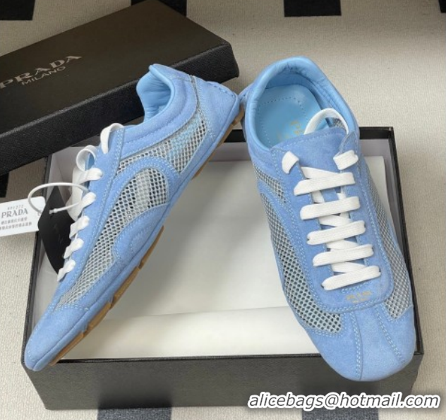 Pretty Style Prada Montecarlo Re-Edition 2005 suede and mesh sneakers Blue 1E247O 0228060