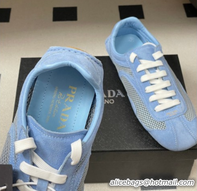 Pretty Style Prada Montecarlo Re-Edition 2005 suede and mesh sneakers Blue 1E247O 0228060