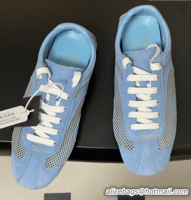 Pretty Style Prada Montecarlo Re-Edition 2005 suede and mesh sneakers Blue 1E247O 0228060