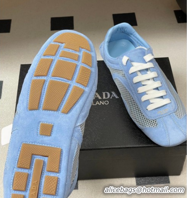 Pretty Style Prada Montecarlo Re-Edition 2005 suede and mesh sneakers Blue 1E247O 0228060