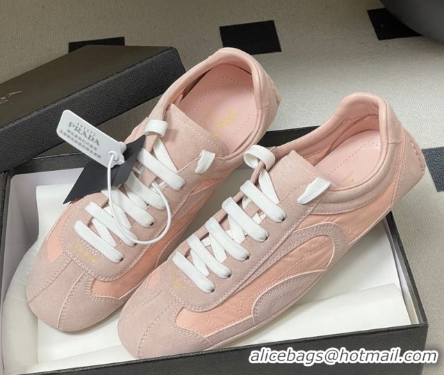 Luxurious Prada Montecarlo Re-Edition 2005 suede and Re-Nylon sneakers Pink 1E247O 0228062