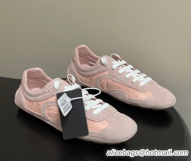 Luxurious Prada Montecarlo Re-Edition 2005 suede and Re-Nylon sneakers Pink 1E247O 0228062