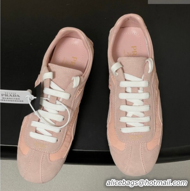 Luxurious Prada Montecarlo Re-Edition 2005 suede and Re-Nylon sneakers Pink 1E247O 0228062