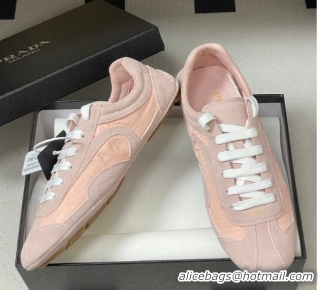 Luxurious Prada Montecarlo Re-Edition 2005 suede and Re-Nylon sneakers Pink 1E247O 0228062