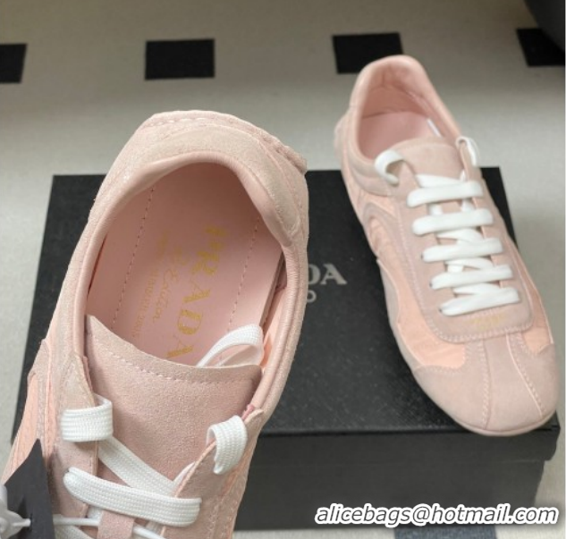 Luxurious Prada Montecarlo Re-Edition 2005 suede and Re-Nylon sneakers Pink 1E247O 0228062