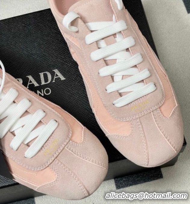 Luxurious Prada Montecarlo Re-Edition 2005 suede and Re-Nylon sneakers Pink 1E247O 0228062