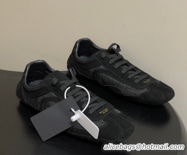 Best Grade Prada Montecarlo Re-Edition 2005 suede and Re-Nylon sneakers Black 1E247O 0228064