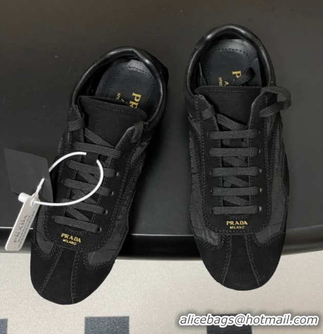Best Grade Prada Montecarlo Re-Edition 2005 suede and Re-Nylon sneakers Black 1E247O 0228064