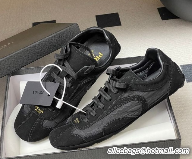 Best Grade Prada Montecarlo Re-Edition 2005 suede and Re-Nylon sneakers Black 1E247O 0228064