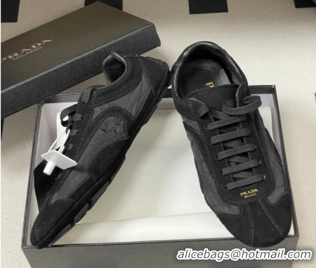 Best Grade Prada Montecarlo Re-Edition 2005 suede and Re-Nylon sneakers Black 1E247O 0228064