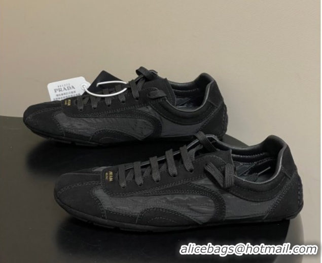 Best Grade Prada Montecarlo Re-Edition 2005 suede and Re-Nylon sneakers Black 1E247O 0228064