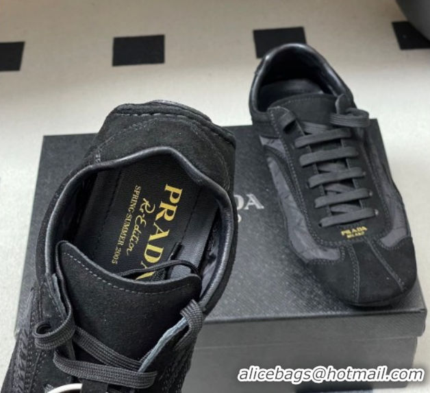 Best Grade Prada Montecarlo Re-Edition 2005 suede and Re-Nylon sneakers Black 1E247O 0228064