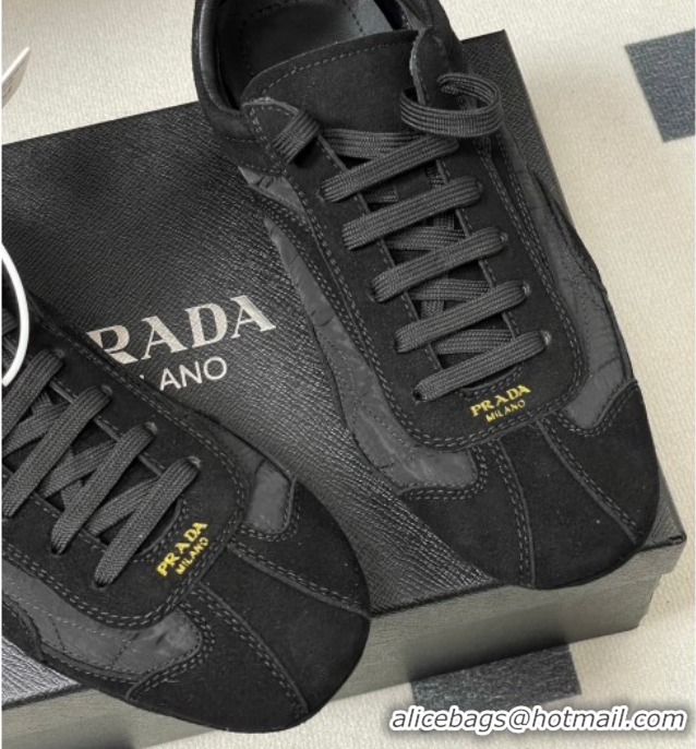 Best Grade Prada Montecarlo Re-Edition 2005 suede and Re-Nylon sneakers Black 1E247O 0228064