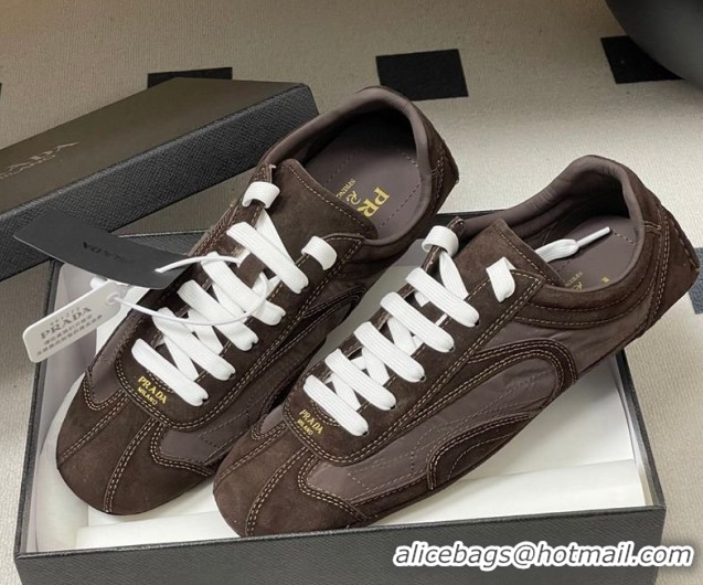 Buy Luxury Prada Montecarlo Re-Edition 2005 suede and Re-Nylon sneakers Dark Brown 1E247O 0228066