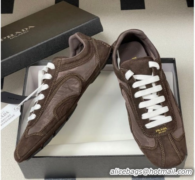 Buy Luxury Prada Montecarlo Re-Edition 2005 suede and Re-Nylon sneakers Dark Brown 1E247O 0228066