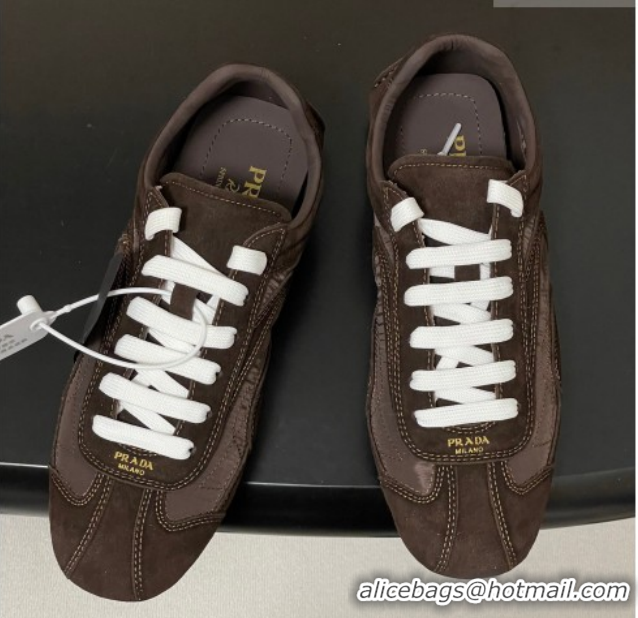 Buy Luxury Prada Montecarlo Re-Edition 2005 suede and Re-Nylon sneakers Dark Brown 1E247O 0228066