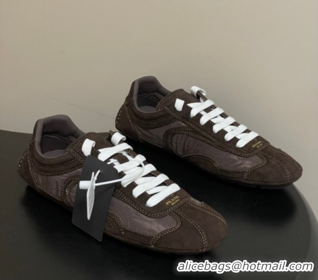 Buy Luxury Prada Montecarlo Re-Edition 2005 suede and Re-Nylon sneakers Dark Brown 1E247O 0228066