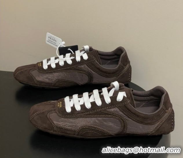 Buy Luxury Prada Montecarlo Re-Edition 2005 suede and Re-Nylon sneakers Dark Brown 1E247O 0228066